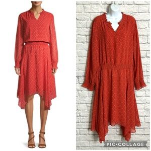 Time and Tru Red Orange Long Sleeve Handkerchief Dress size XL